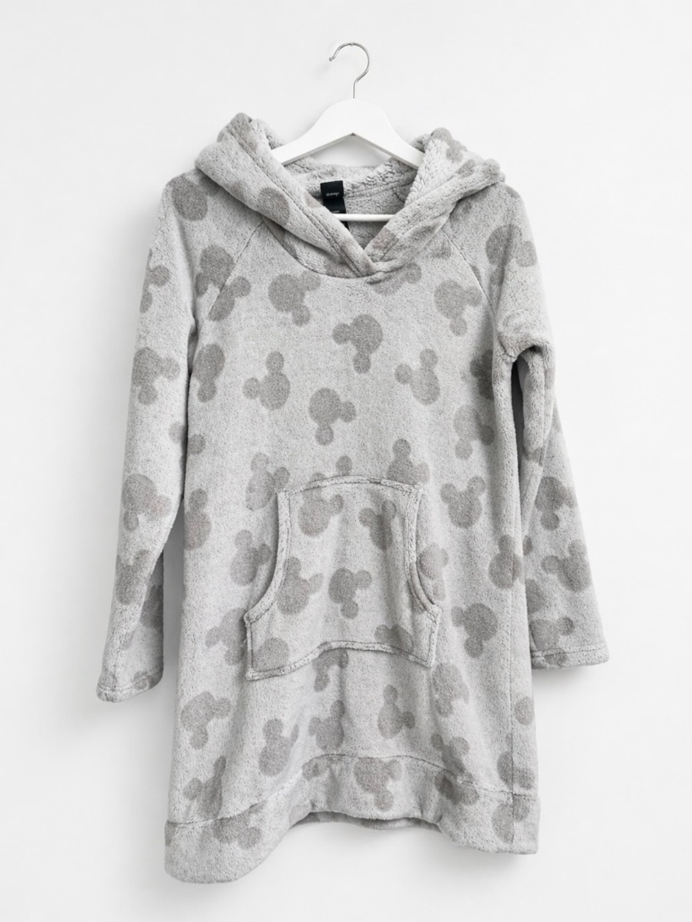 Disney Mickey Mouse Faux Fur Fleece Hoodie‎ Tunic Gray Loungewear Small